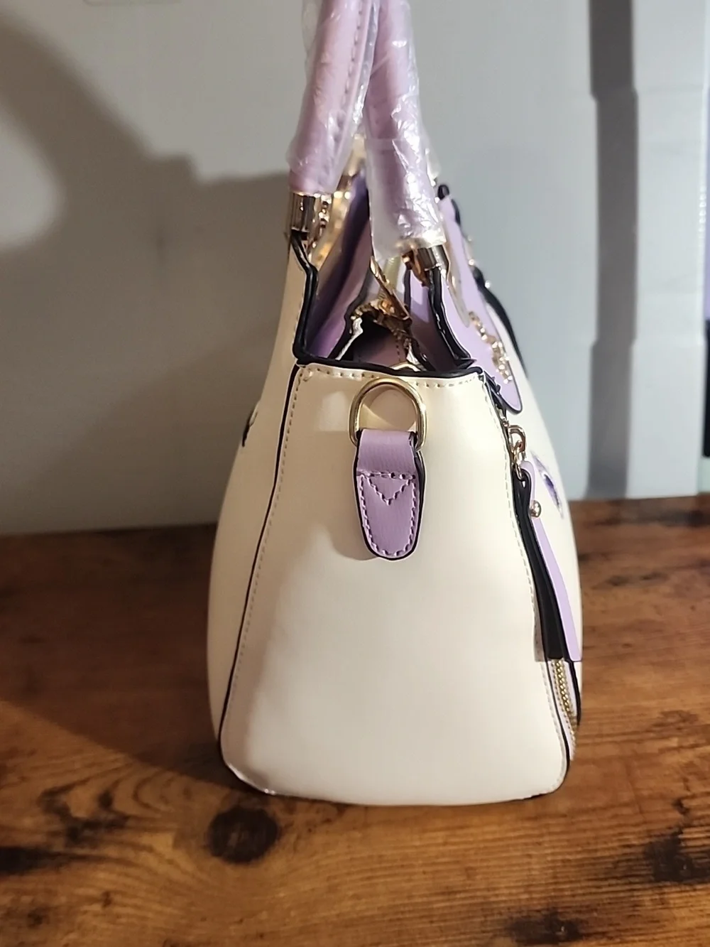Purple 3 Pcs Set Women's Handbag With Elegant Geometric Print, Faux Leather FP